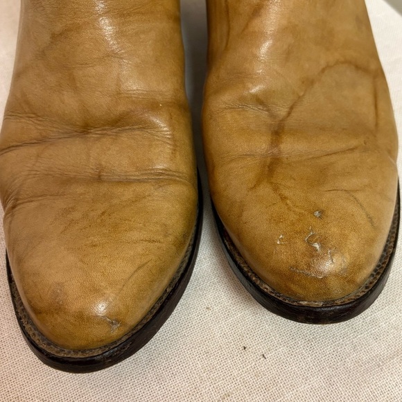 Alberta Boot Co Biltrite Sole Mens 10 Distressed Marble Tan Leather Cowboy Boots - Picture 6 of 10